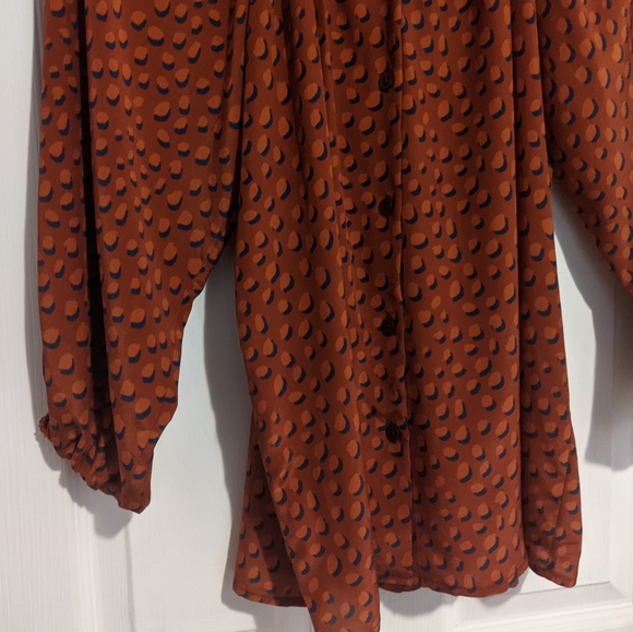 Tucker The Classic Blouse Rustic Dot in Crepe de Chine Silk Top Smocked Collar - Picture 4 of 10